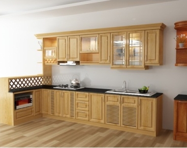 Thiết kế tủ bếp bằng gỗ sồi nga