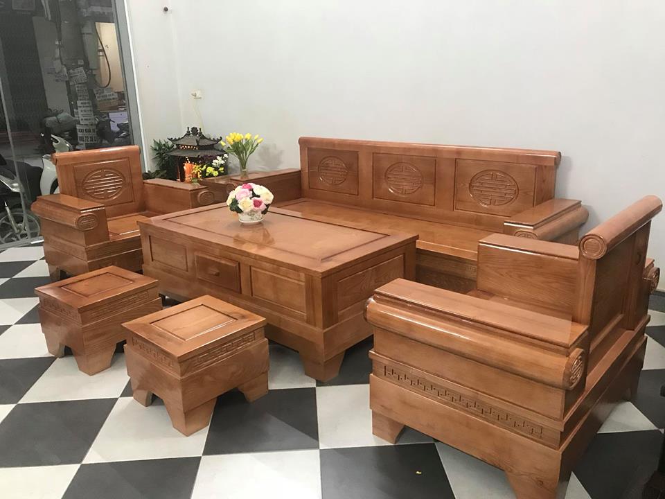 Bộ ghế sofa góc tay trứng gỗ xoan đào SG06 ⋆ Nội thất Dung Thủy