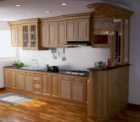 Thiết kế tủ bếp gỗ tự nhiên phong cách cổ điển  
