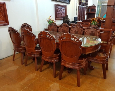 Bộ bàn ăn gỗ tự nhiên đẹp cao cấp 8-10 ghế dành cho nhà rộng