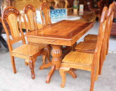 Bộ bàn ăn bằng gỗ gõ đỏ tự nhiên 